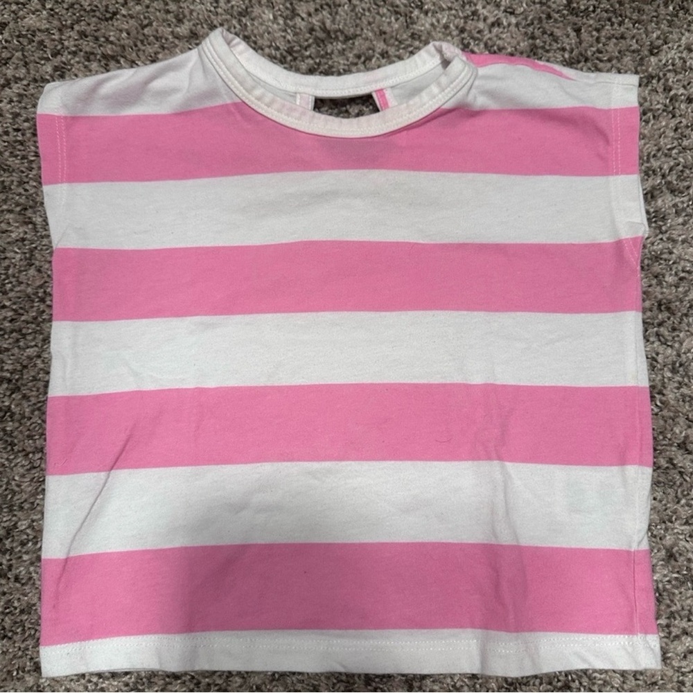 Girls Pink & White Stripe Crewneck Tank Top